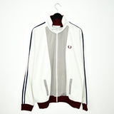 Vintage Fred Perry track fleece longsleeve tee pullover windbreaker sweatshirt in white grey and maroon