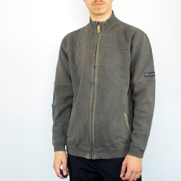 Vintage Champion full zip fleece sweatshirt hoodie jumper sweater pullover in gray