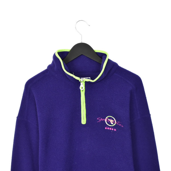 Vintage Diadora fleece quarter zip up jumper hoodie pullover sweatshirt windbreaker track jacket in purple and neon green