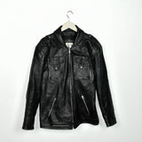 Vintage leather jacket windbreaker fleece track jacket bomber jacket in black