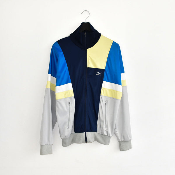 Vintage Puma zip up track jacket jumper pullover sweatshirt windbreaker hoodie jumper in blue, grey and yellow
