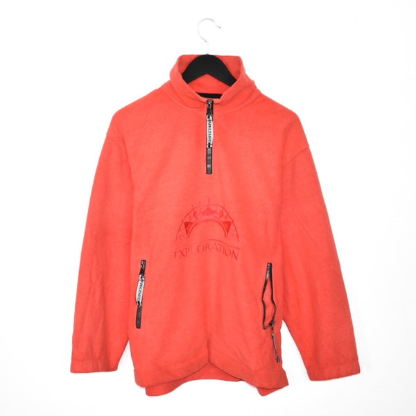 Vintage Exploration fuzzy fleece quarter zip up collar jumper pullover sweatshirt t-shirt top tee in red