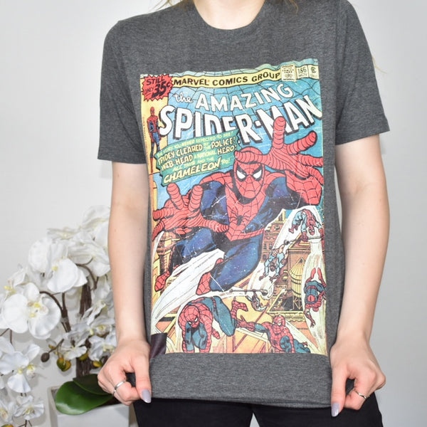 Cute Marvel comics spider man top sweater t-shirt blouse in grey