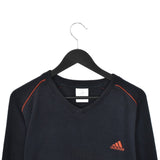 Vintage Adidas V neck sweatshirt pullover hoodie windbreaker fleece track jacket in dark blue and red