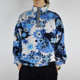 Vintage 80s 90s fleece sweater button up neck with blue snowflake pattern