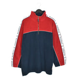 Vintage Man’s world Sport quarter zip up fleece jumper longsleeve tee pullover sweatshirt in dark blue and red