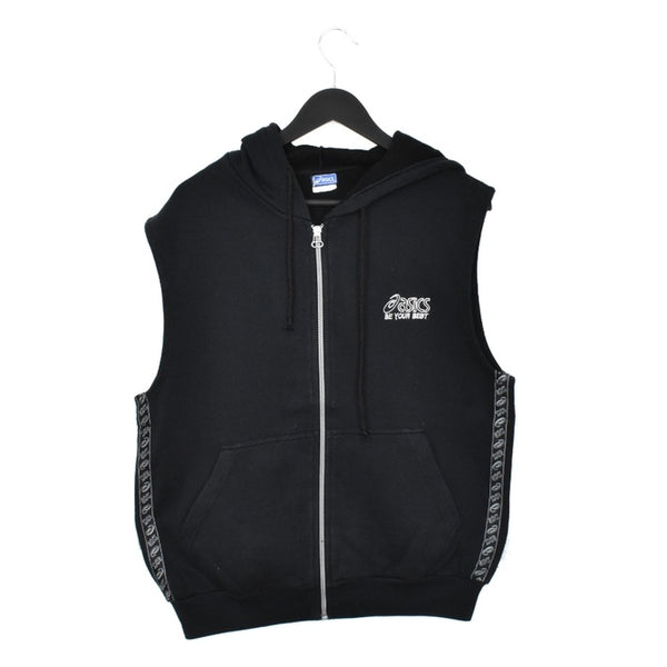 Vintage Asics sleeveless zip up hoodie sweatshirt pullover jumper top in black