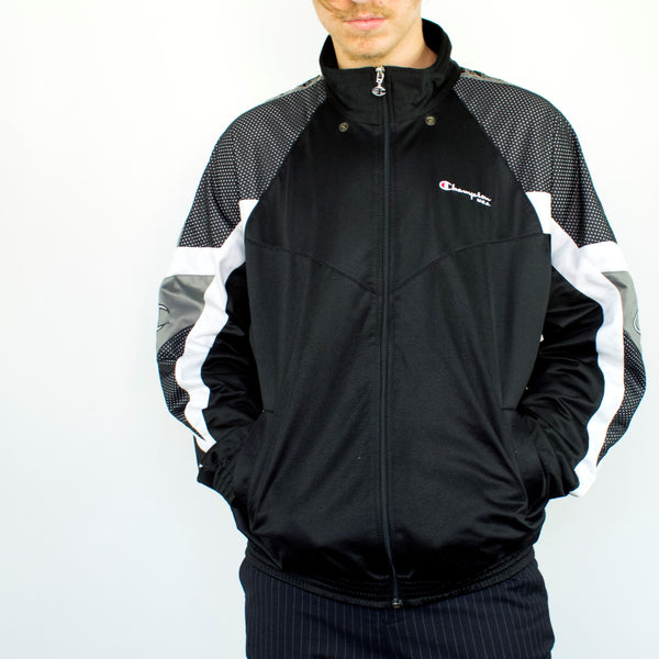 Vintage Champion tracksuit track jacket fleece windbreaker in black