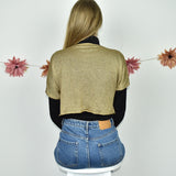 Super cute Gian Vargian see through wrap tie up top crop top blouse in gold