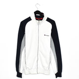 Vintage Champion zip up pullover sweatshirt windbreaker fleece track jacket in white black and grey