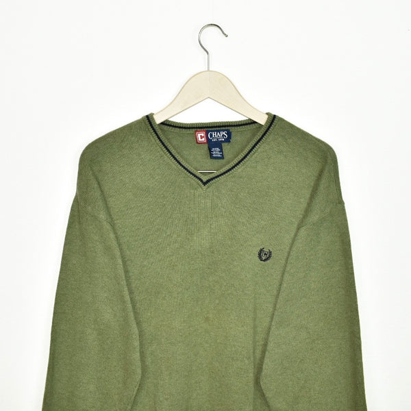 Vintage Chaps v neck sweater thin material longsleeve tee pullover sweatshirt in dark green