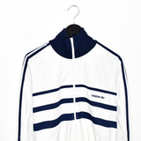 Vintage Adidas zip up windbreaker tracksuit track jacket trackie sweater jumper sweatshirt pullover long sleeve in white and blue