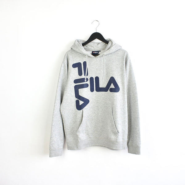 Vintage Fila hoodie pullover sweatshirt windbreaker trackie fleece track jacket jumper in grey