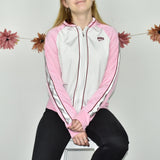 Cute sporty Nike fleece track jacket hoodie jumper sweater top cardigan pullover in white and pink