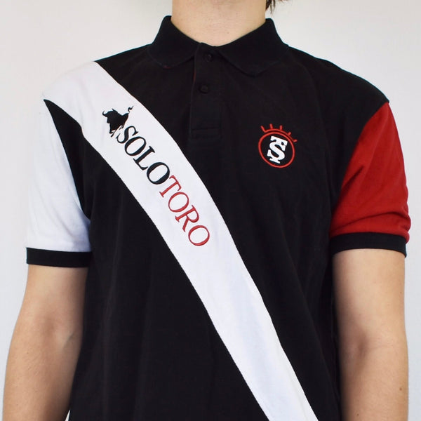 Vintage polo shirt tee blouse top solo torro in black white and red