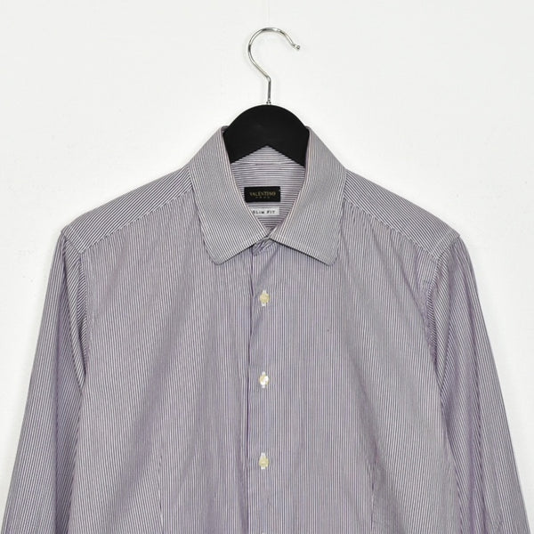 Vintage Valentino formal button up shirt long sleeve top in purple and white stripes
