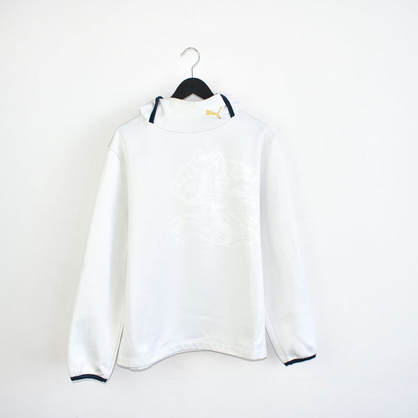 Vintage Puma hoodie long sleeve sweatshirt tracksuit track jacket windbreaker fleece jumper in white and black