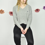 Cute warm Lambswool V-neck jumper sweater top cardigan pullover in grey