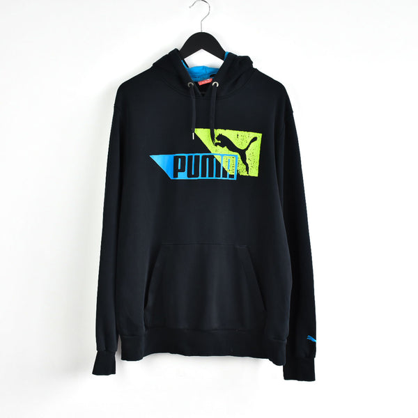 Vintage Puma hoodie pullover sweatshirt windbreaker fleece track jacket jumper in black, blue and green
