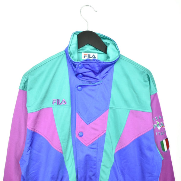 Vintage Fila zip up jacket windbreaker tracksuit track jacket trackie sweater jumper sweatshirt pullover long sleeve blue cyan and purple