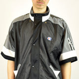 Vintage Champion sleeveless tracksuit track jacket fleece windbreaker in black, gray, white
