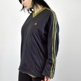 Vintage Adidas v-neck longsleeve tee sweatshirt jumper sweater pullover hoodie in gray and khaki