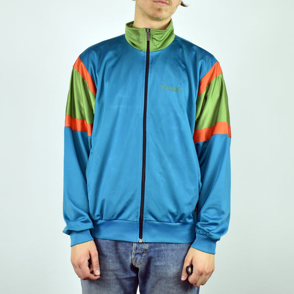 Vintage Reebok tracksuit track jacket fleece windbreaker in cyan, green and orange