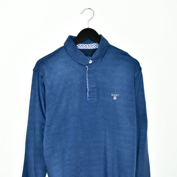 Vintage GANT polo button up thin material longsleeve tee pullover sweatshirt in blue