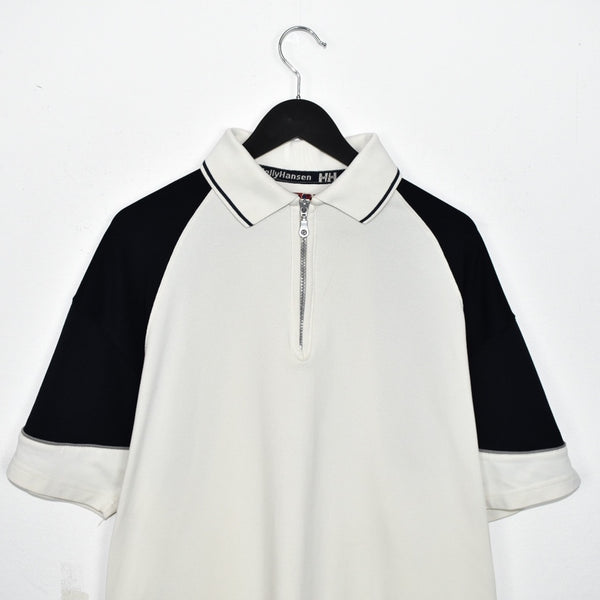 Vintage Helly Hansen quarter zip up polo shirt short sleeve t-shirt tee blouse top in white and blue