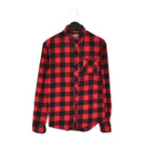 Vintage flannel plaid collared button-down shirt top blouse in black and red