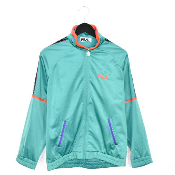 Vintage Fila zip up windbreaker tracksuit track jacket trackie sweater jumper sweatshirt pullover long sleeve in emerald green