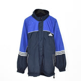 Vintage Adidas long jacket windbreaker track jacket bomber jacket in blue and black