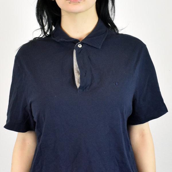 Vintage Champion polo shirt t shirt pullover in navy blue
