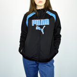 Vintage Puma tracksuit track jacket fleece windbreaker in black and blue