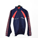 Vintage Champion track jacket windbreaker fleece longsleeve tee pullover sweatshirt jumper in blue red and white