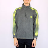 Vintage Adidas half zip fleece sweatshirt hoodie jumper sweater pullover in gray