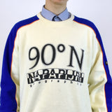 Vintage Napapijri sweatshirt jumper sweater pullover hoodie in white and blue