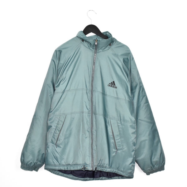 Vintage Adidas puffer jacket track windbreaker coat pullover bomber jacket trench coat in teal