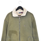Vintage Hilfiger fur bomber jacket windbreaker coat in army green
