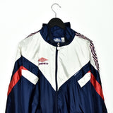 Vintage Umbro track fleece longsleeve tee pullover windbreaker sweatshirt in blue white and red