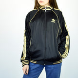 Vintage Adidas tracksuit track jacket fleece windbreaker in black and gold