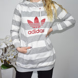 Cute sporty long Adidas dress hoodie track jacket hoodie jumper sweater top cardigan pullover in white and grey