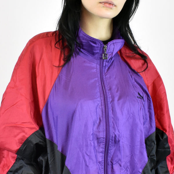 Vintage Puma track jacket  fleece jumper in red, purple and black