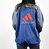 Vintage Adidas tracksuit track jacket fleece windbreaker in navy blue and gray