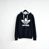 Vintage Adidas hoodie pullover sweatshirt windbreaker fleece track jacket jumper in dark blue and white