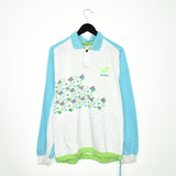 Vintage Lotto polo formal sweater jumper sweatshirt pullover long sleeve tracksuit trackie jacket in grey neon green and cyan