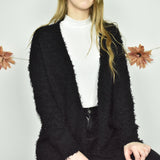 Cute fuzzy Benetton cardigan sweater jumper pullover in black