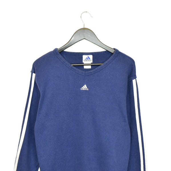 Vintage Adidas V-neck longsleeve tee pullover sweatshirt in blue