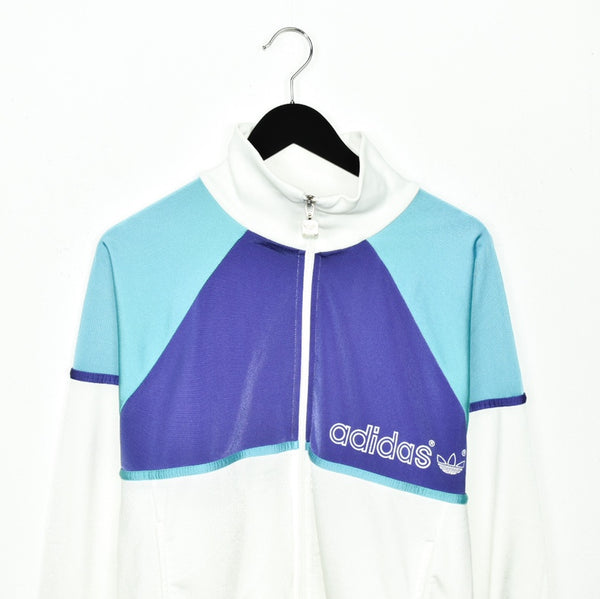 Vintage Adidas windbreaker fleece track jacket bomber jacket in purple white and light blue