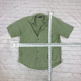 Vintage plaid collared button-down shirt top blouse in light green